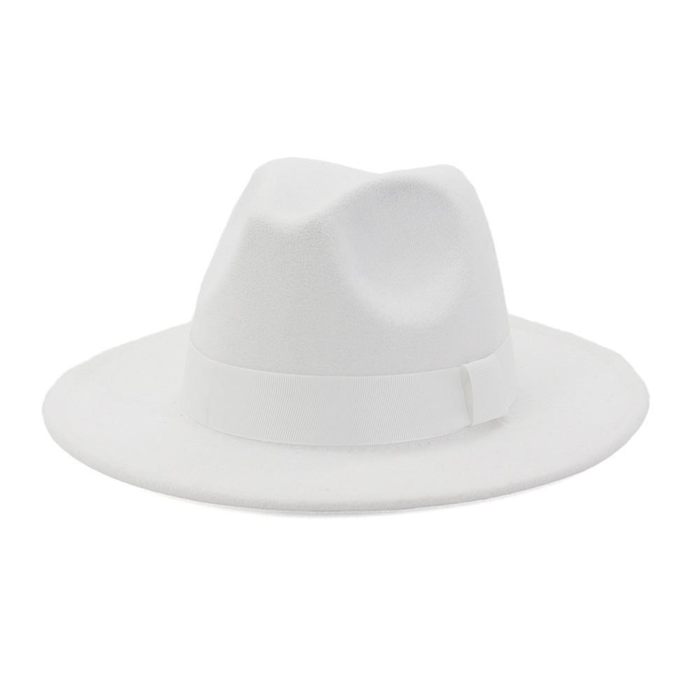 Fashionable Woolen Gentleman Jazz Flat Brim Big Hat Limorista
