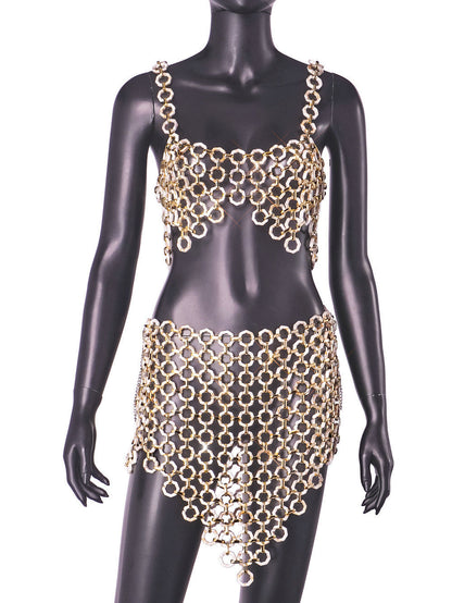 Slim-fit Backless Acrylic Overall Dress Set Women Limorista