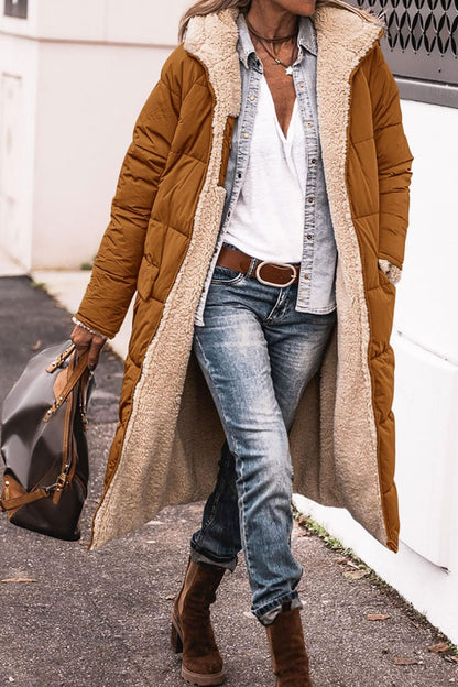 Solid Color Hooded Cotton Jacket Long Sleeve Double-sided Wear Slim Fit Elegant Cardigan Coat Top Limorista