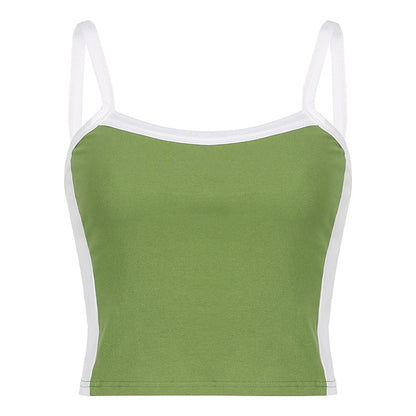 Basic Model Clashing Color Patchwork One-piece Neck Small Camisole Top Limorista