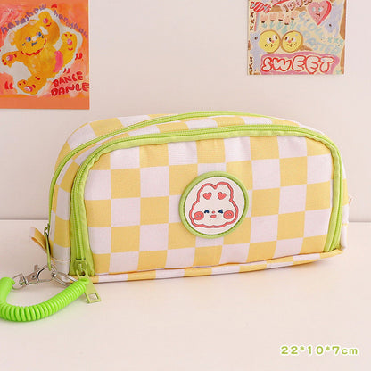Japanese Simple Large-capacity Checkerboard Pencil Case Limorista