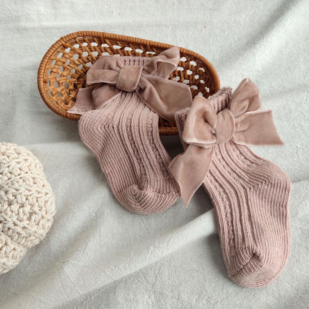 Baby Bowknot Woolen Pure Color Tube Socks Limorista