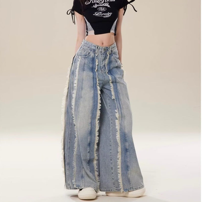 Jeans Destroyed Loose Burrs Wide Leg Bootcut Pants Limorista