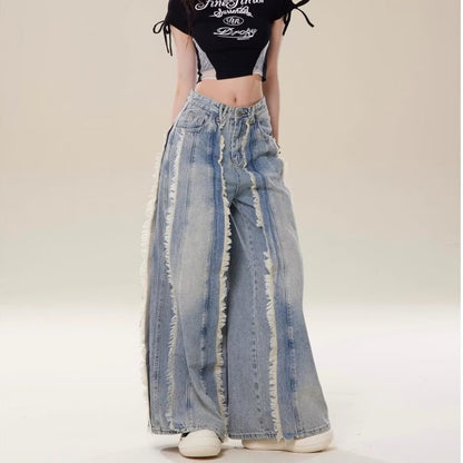 Jeans Destroyed Loose Burrs Wide Leg Bootcut Pants Limorista