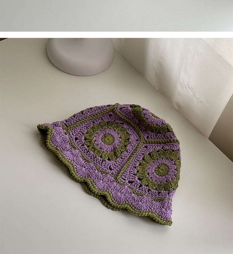 Handmade Design Double Color Hollow Basin Hat Women&