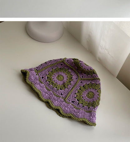 Handmade Design Double Color Hollow Basin Hat Women&