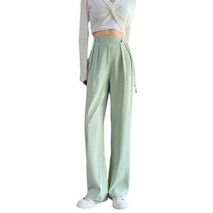 New Chinese Style Buckle High Waist Casual National Style Special-interest Design Elastic Waist Wide Leg Pants Limorista