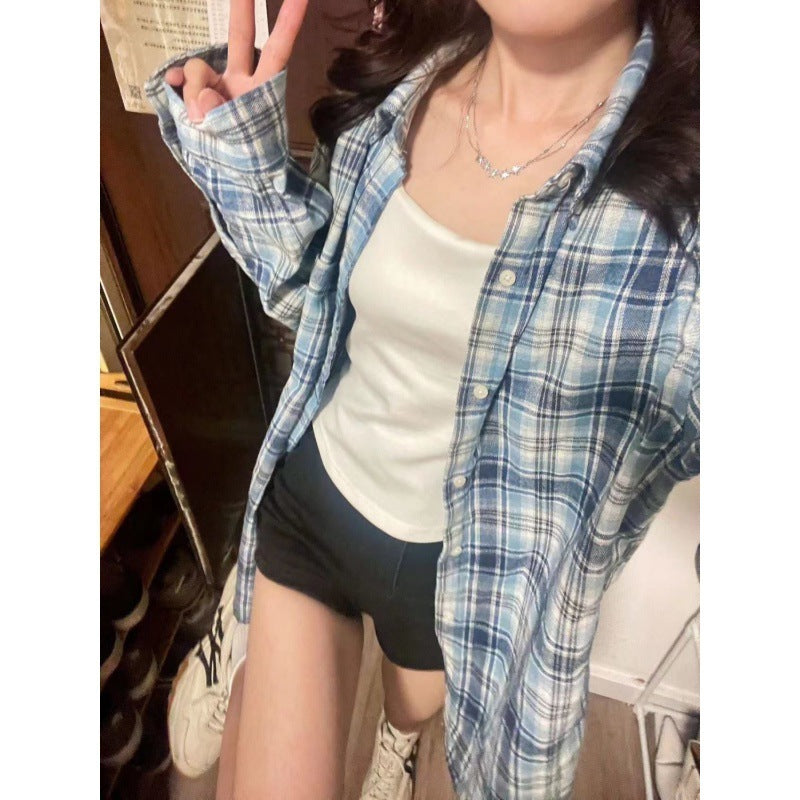 Fashionable Blue Plaid Shirt For Women Limorista