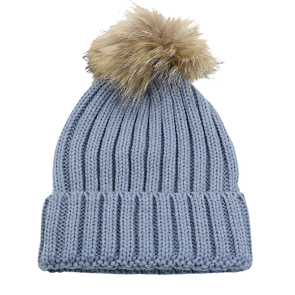 Fur Ball Knitted Hat Warm And Thick Woolen Cap Limorista