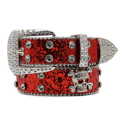 Rhinestone Skull Wide Belt Men Limorista