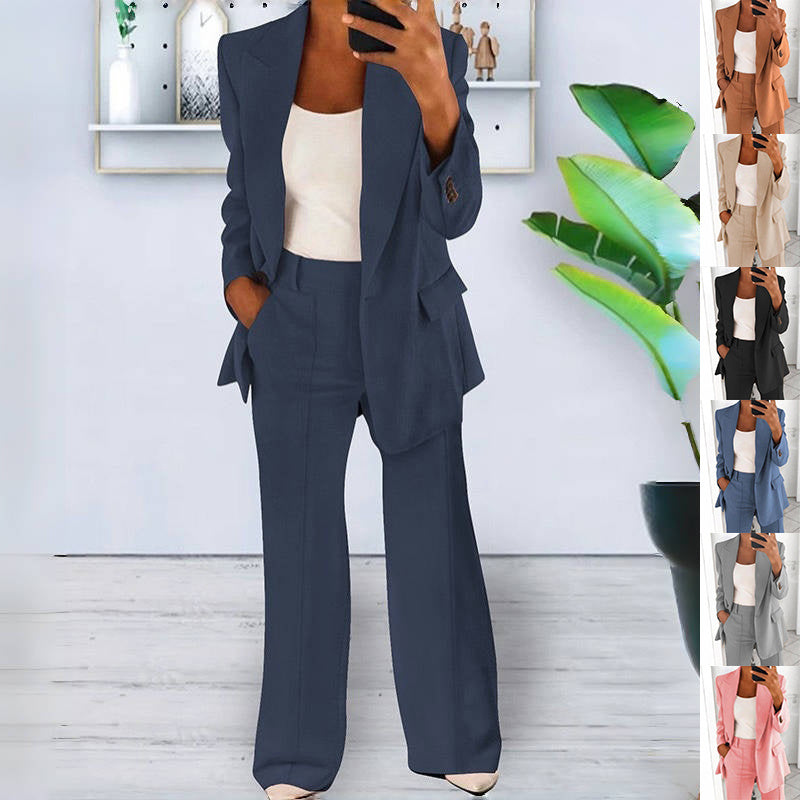 Ins Button Casual Suit Fashion Long-sleeved Lapel Blazer Jacket And Slim-fit Pocket Trousers For Women Clothing Limorista