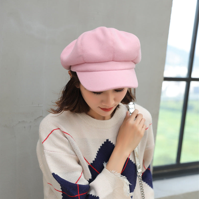 Woolen Octagonal Hat Young Woman Painter Peaked Beret Limorista