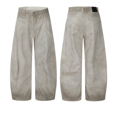 Retro Distressed Dirty White Wide Leg Pants Casual Trousers Limorista