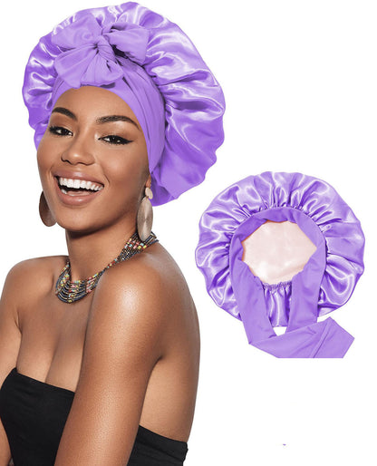 Double-layer Satin Ribbon Round Cap Bow Artificial Silk Beauty Hair Care Wide-brimmed Hat Limorista