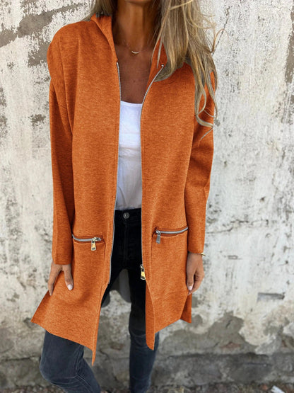 Autumn And Winter Solid Color Casual Zipper Hooded Jacket Coat Limorista