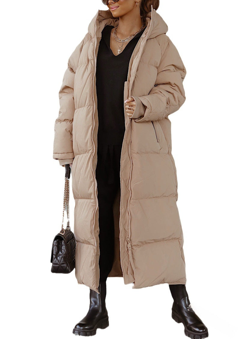 Hooded Solid Color Long Casual Zip Coat Limorista
