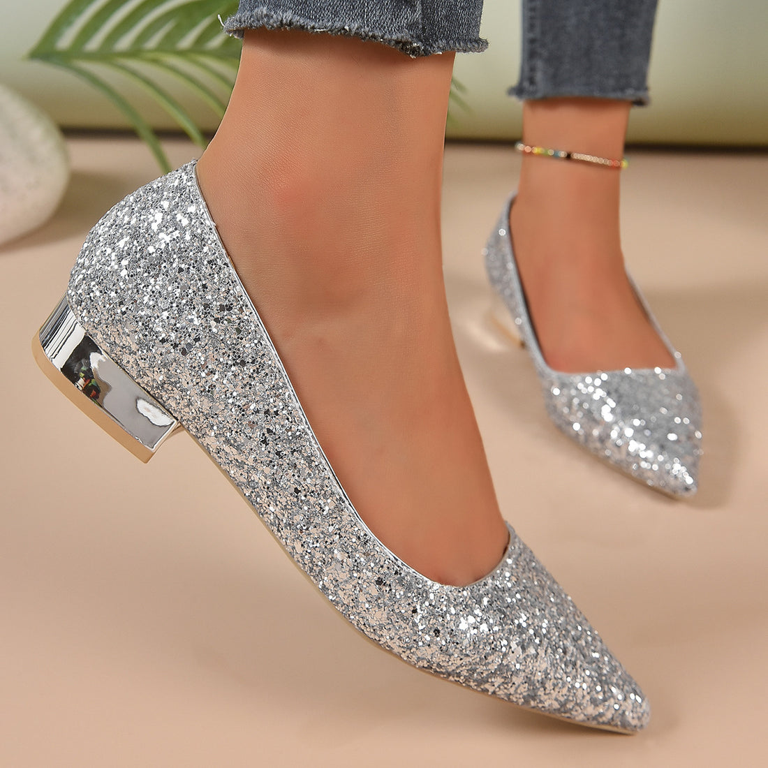 Crystal Sequins Low Heel Shoes Women Limorista