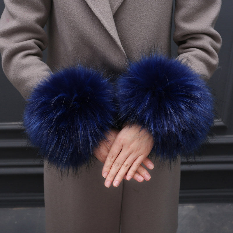 Faux Fur Fox Cuffs Plush Down Jacket  Big Artificial Hand Cuffs Limorista