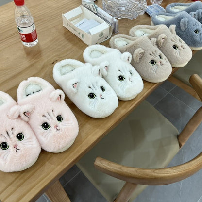 Cute Cat Plush Slippers Winter Warm Floor Bedroom Home Slippers For Couple Non-slip House Shoes Women Men Limorista