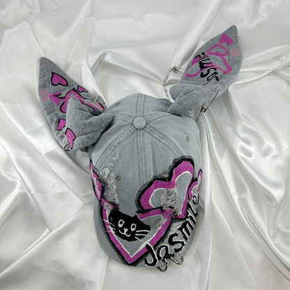 Special-interest Design Y2g American Graffiti Punk Denim With Hole Rabbit Limorista