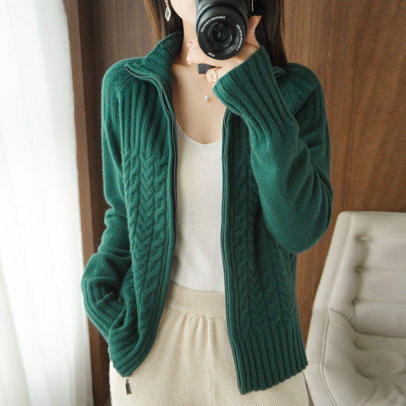 Women Autumn And Winter New High Neck Loose Twisted High Neck Short Zipper Top Fashion Limorista