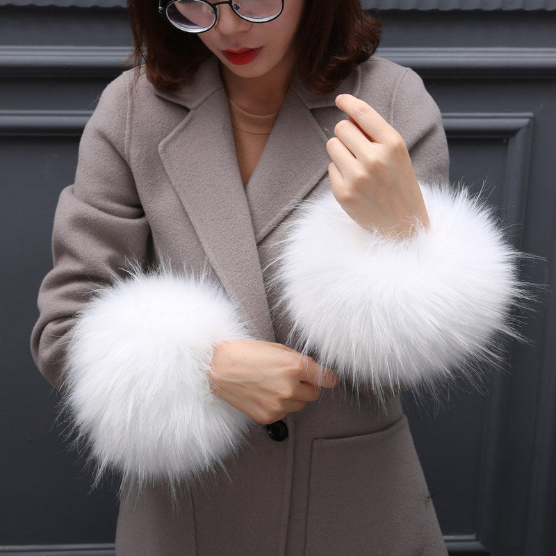 Faux Fur Fox Cuffs Plush Down Jacket  Big Artificial Hand Cuffs Limorista
