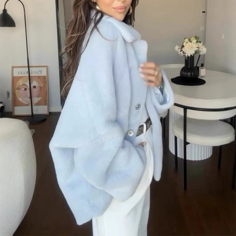 Loose Lapel Single Breasted Furry Coat Winter Fashion Fleece Long Sleeve Jacket Plush Short Top For Woman Limorista
