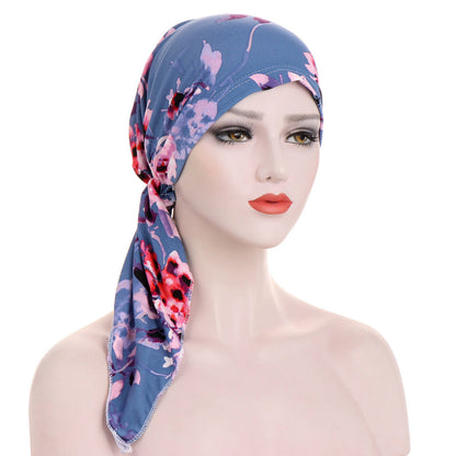 Curved Tail Turban Hat Flower Cloth Pullover Limorista