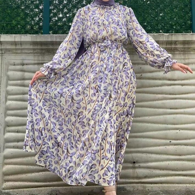 Ruffled Collar Printed Middle East Muslim Conservative Trousers Dress Limorista