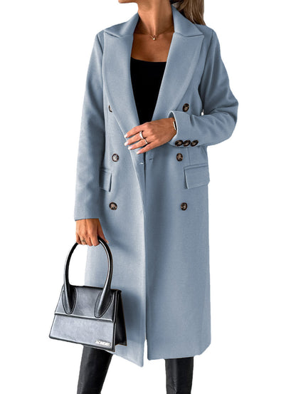 Long Sleeve Lapel Coat Winter Fashion Solid Double Breasted Slim Long Jacket Womens Clothing Limorista