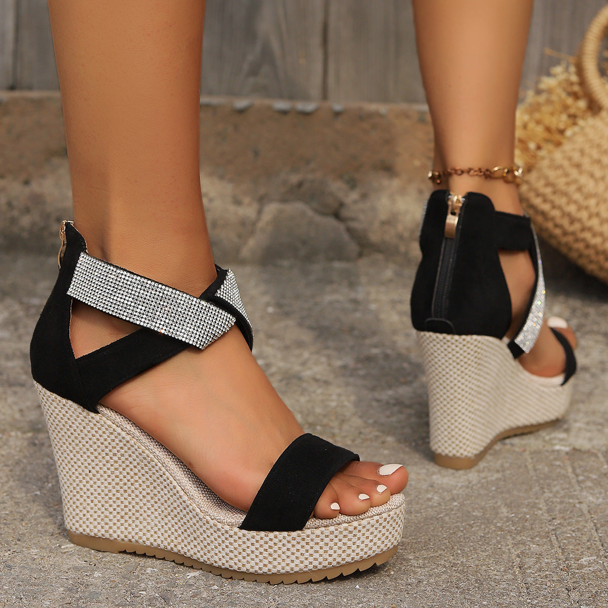 Fish Mouth High Wedges Sandals With Rhinestone Design Fashion Summer Platform Shoes For Women Limorista