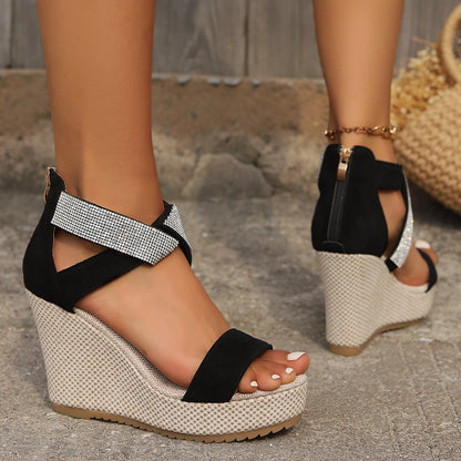 Fish Mouth High Wedges Sandals With Rhinestone Design Fashion Summer Platform Shoes For Women Limorista