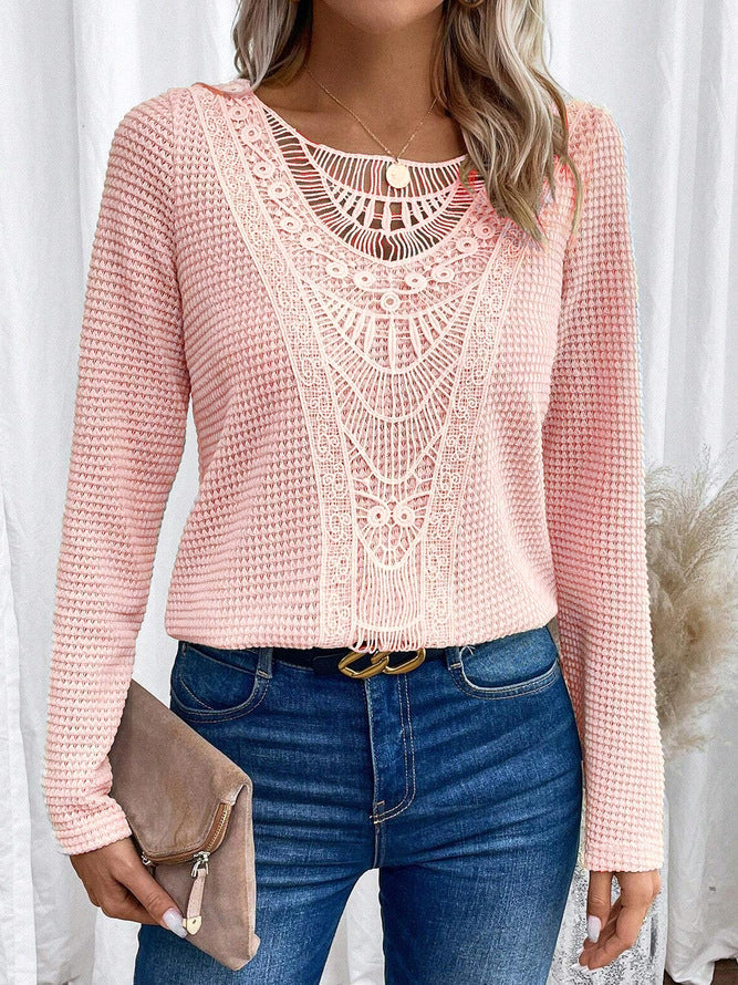 Lace Patchwork Round Neck Women&