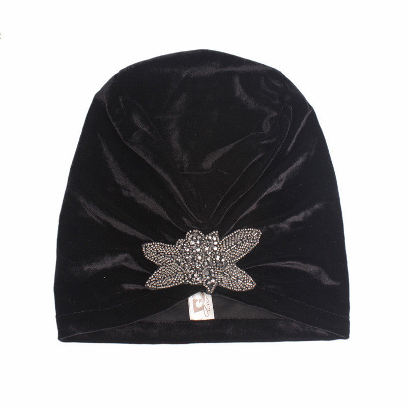 Beaded Flower Accessories Turban Hat Velvet Pleated Hood Limorista