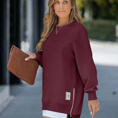 Zipper Decorations Round Neck Sweater Dress Limorista