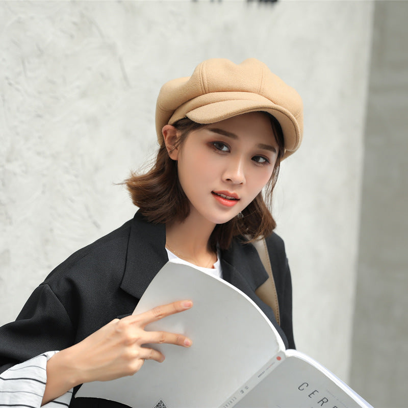 Woolen Octagonal Hat Young Woman Painter Peaked Beret Limorista