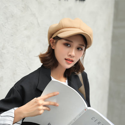 Woolen Octagonal Hat Young Woman Painter Peaked Beret Limorista