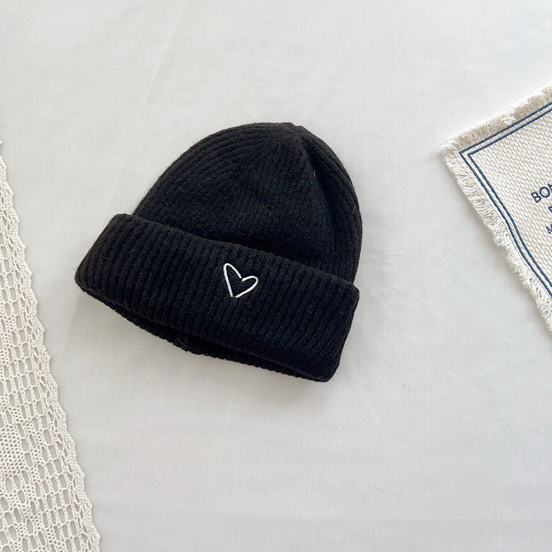 Heart Embroidery Solid Color Children Woolen Knitted Hat Limorista