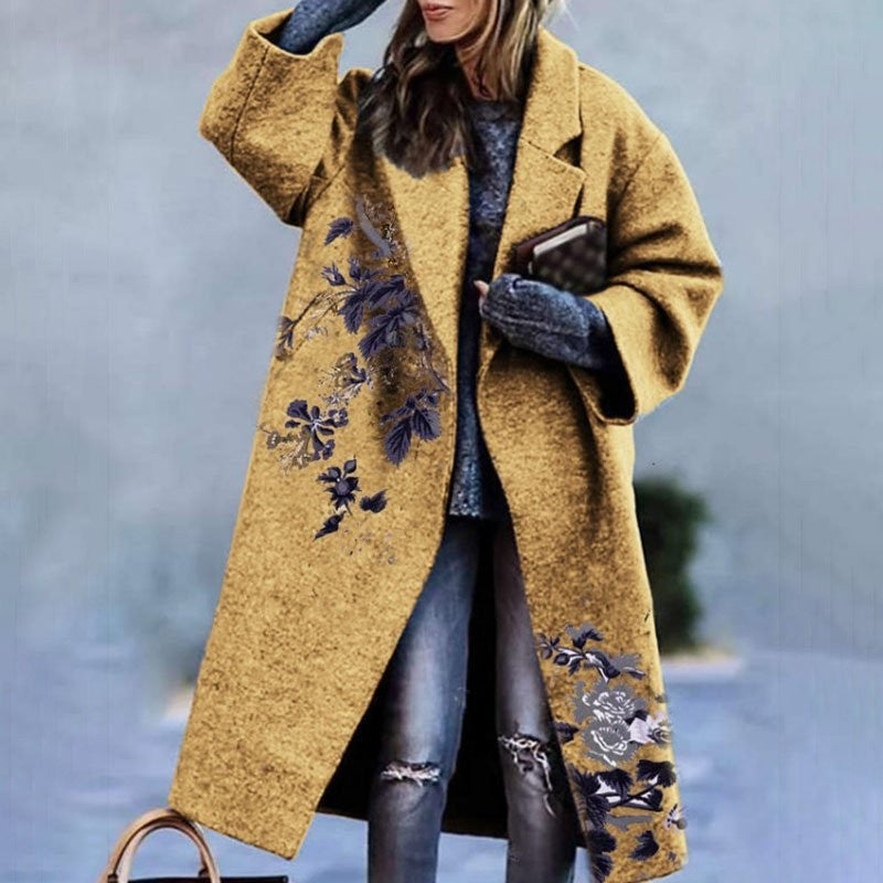 Turn-down Collar Coat Printed Woolen Long-cut Coat Limorista