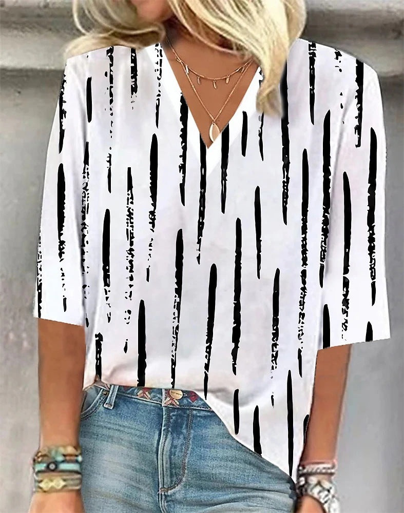 Cross-border Amazon Clothing 3D Printed V-neck Pullover Leisure Cropped POD Customization Limorista