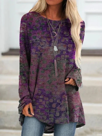 Round Neck Pullover Long-sleeved T-shirt Women&