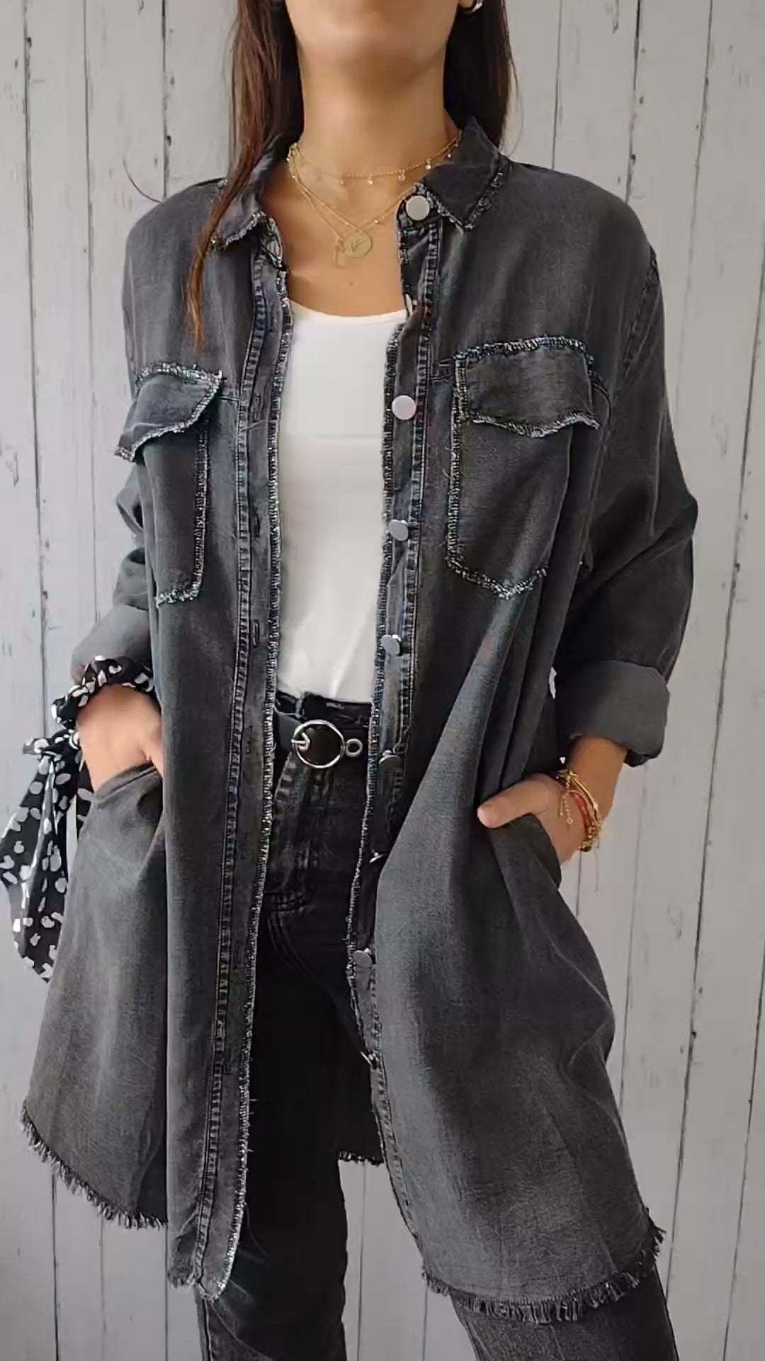 Jean-like Cloth Casual Long Shirt Coat Limorista