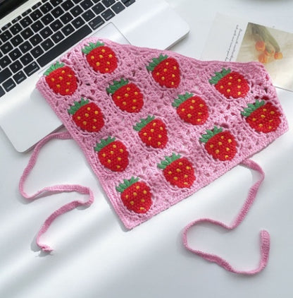 Fruit Triangle Scarf Tai Cross Border Crochet Cotton Strawberry Strap Wrap Turban Limorista