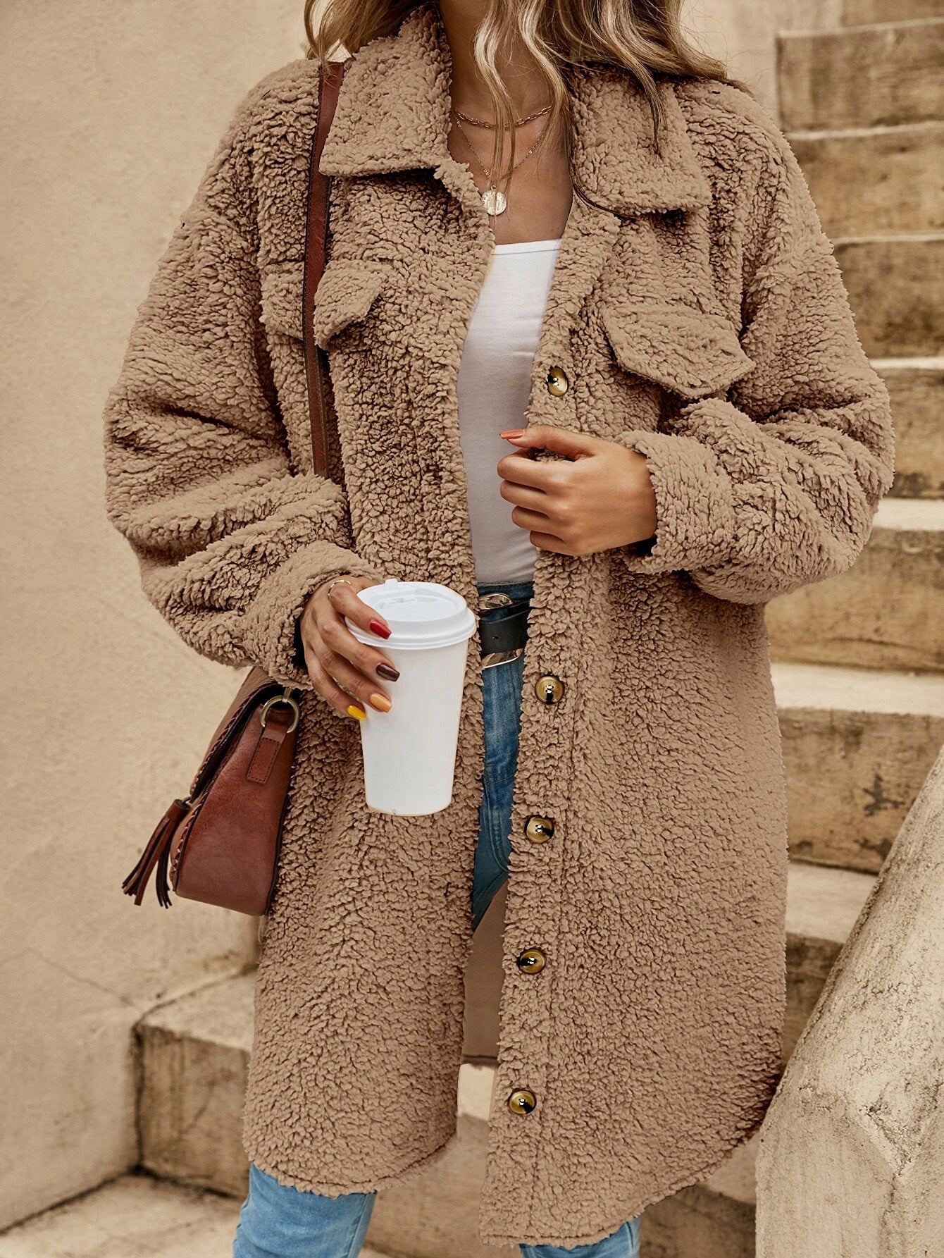 New European And American Winter Open Button Lapel Plush Coat Loose Long-cut Coat Women Limorista