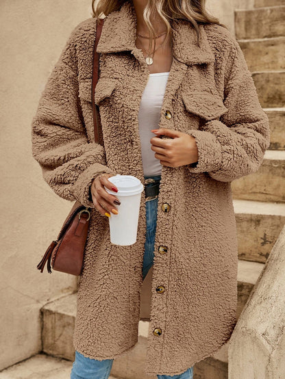 New European And American Winter Open Button Lapel Plush Coat Loose Long-cut Coat Women Limorista