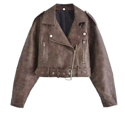 Washed Leather Motorcycle Jacket Women Limorista