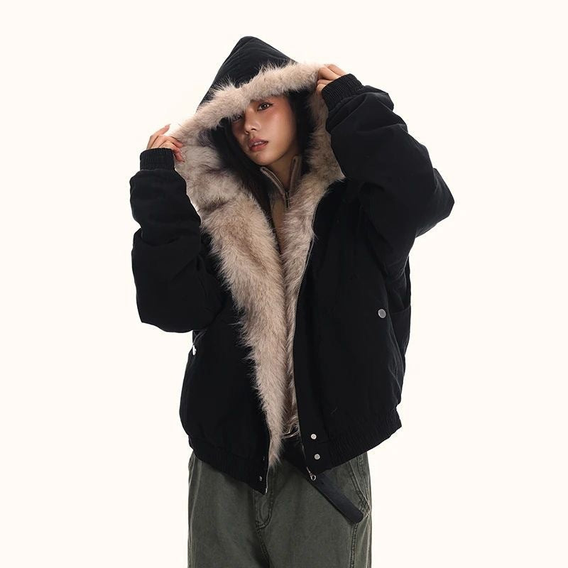 Thickened Keep Warm New Hooded Loose Furry Coat Limorista