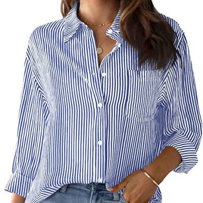 Striped Loose Casual Long Sleeves Shirt For Women Limorista