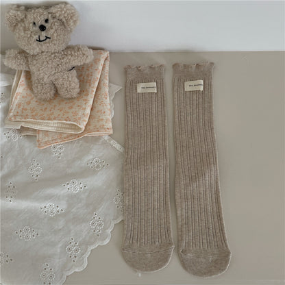 New Autumn And Winter Sweet Ruffled Socks For Girls Solidcolor Mid-calf Length Limorista