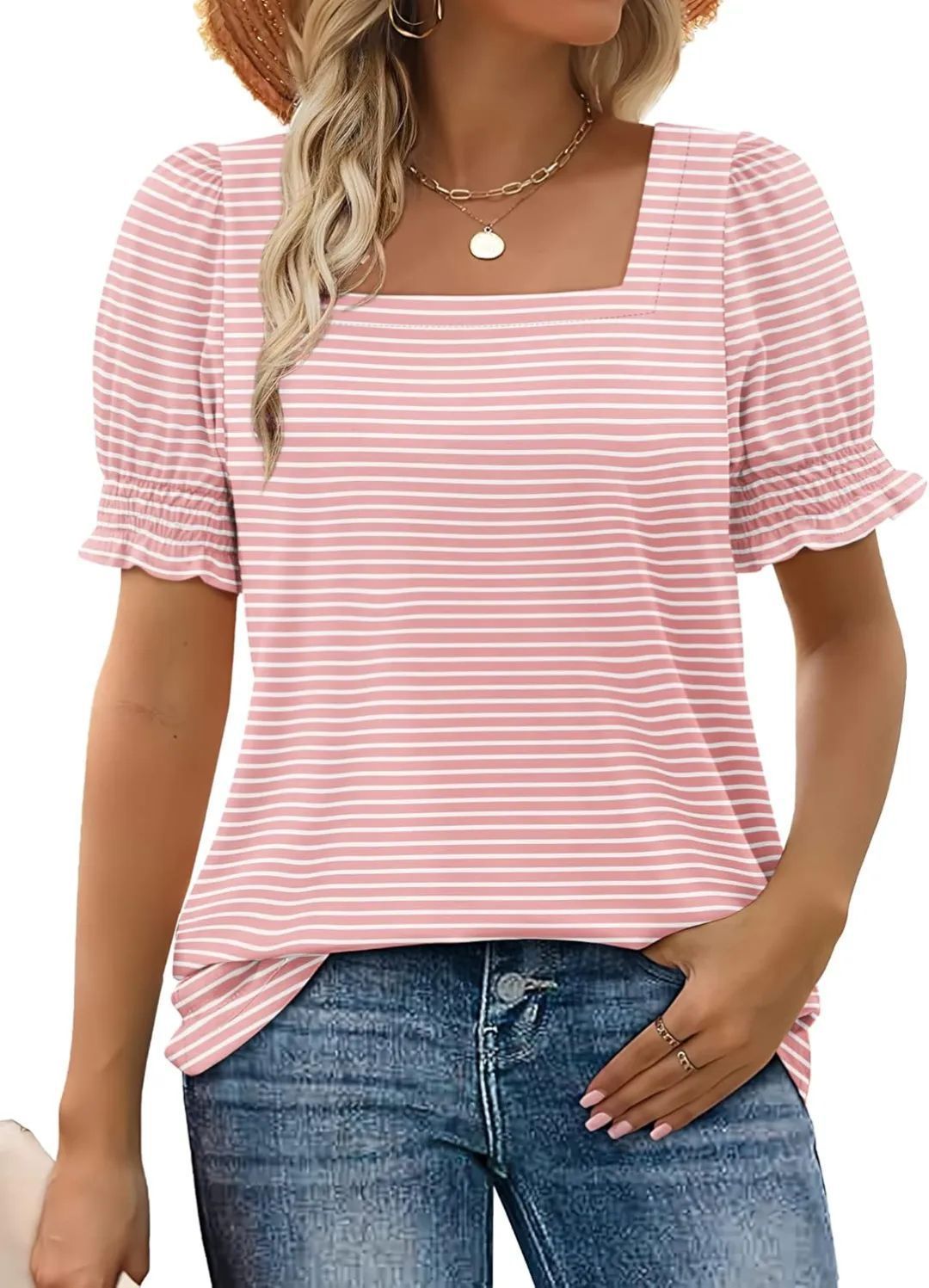 Spring And Summer New Fashion Simple U-neck Petal Sleeve Loose T-shirt Limorista